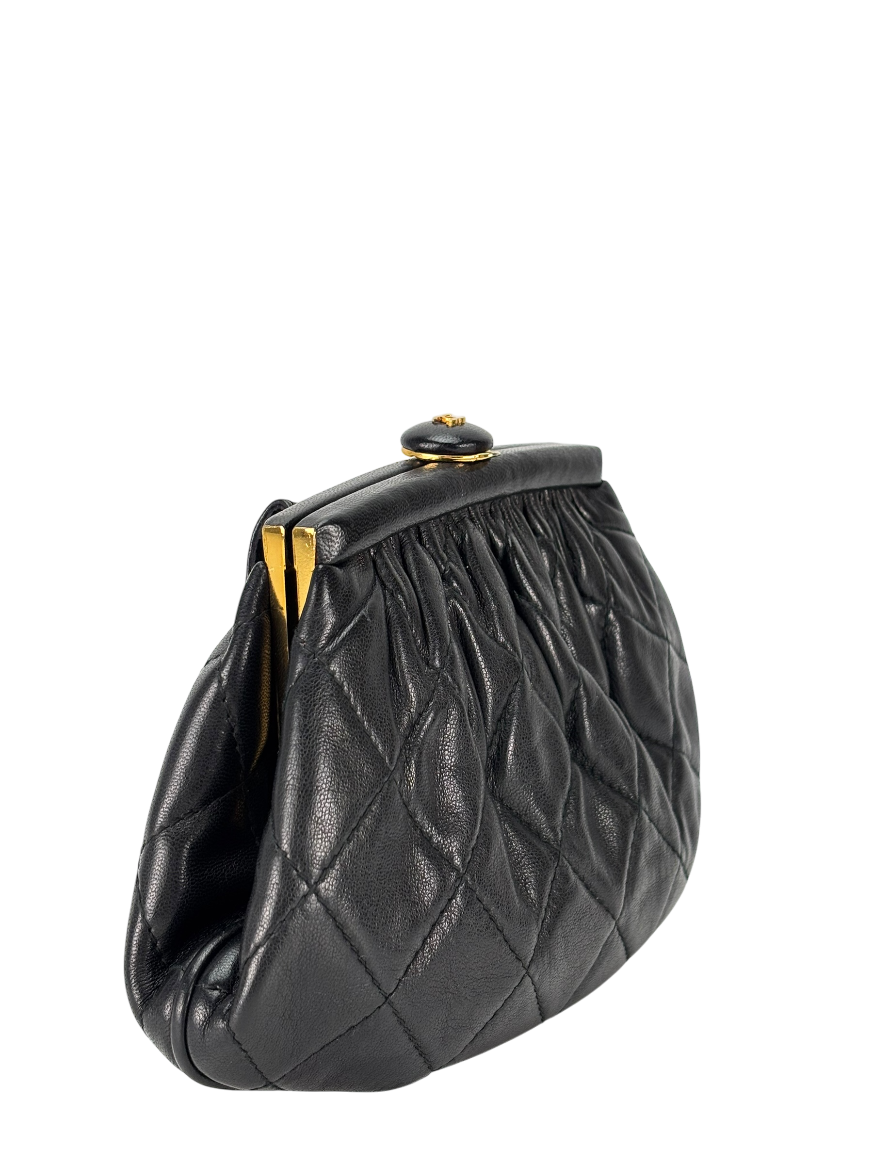 CHANEL - Black Lambskin Chain Waist Pouch Clasp