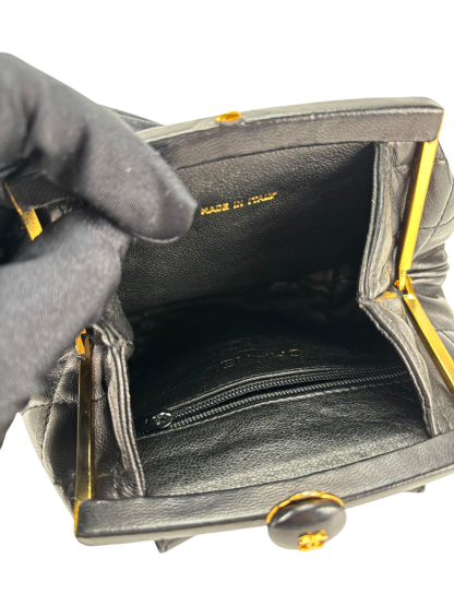 CHANEL - Black Lambskin Chain Waist Pouch Clasp