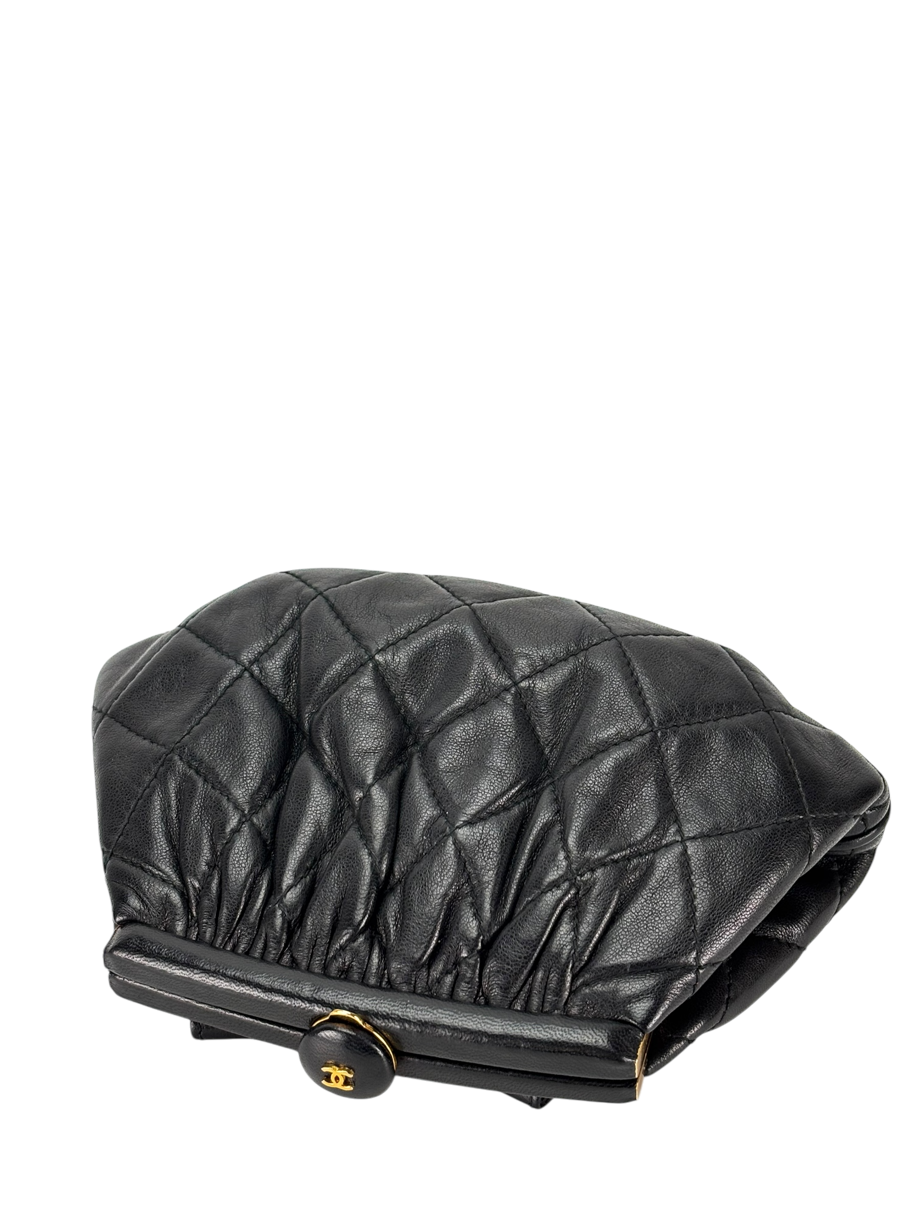 CHANEL - Black Lambskin Chain Waist Pouch Clasp