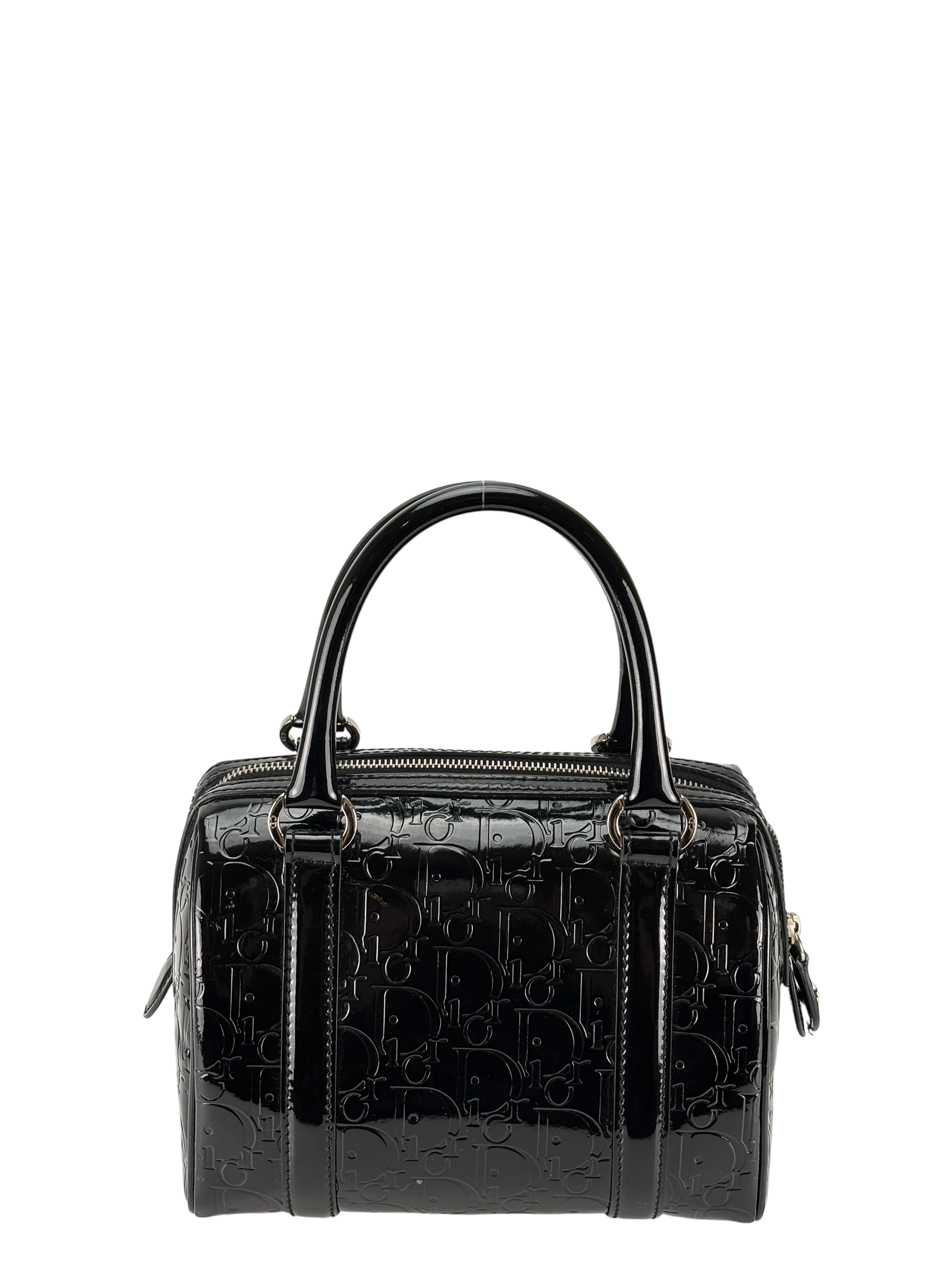 CHRISTIAN DIOR - Black Oblique Monogram Patent Leather Boston Bag