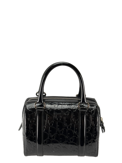 CHRISTIAN DIOR - Black Oblique Monogram Patent Leather Boston Bag