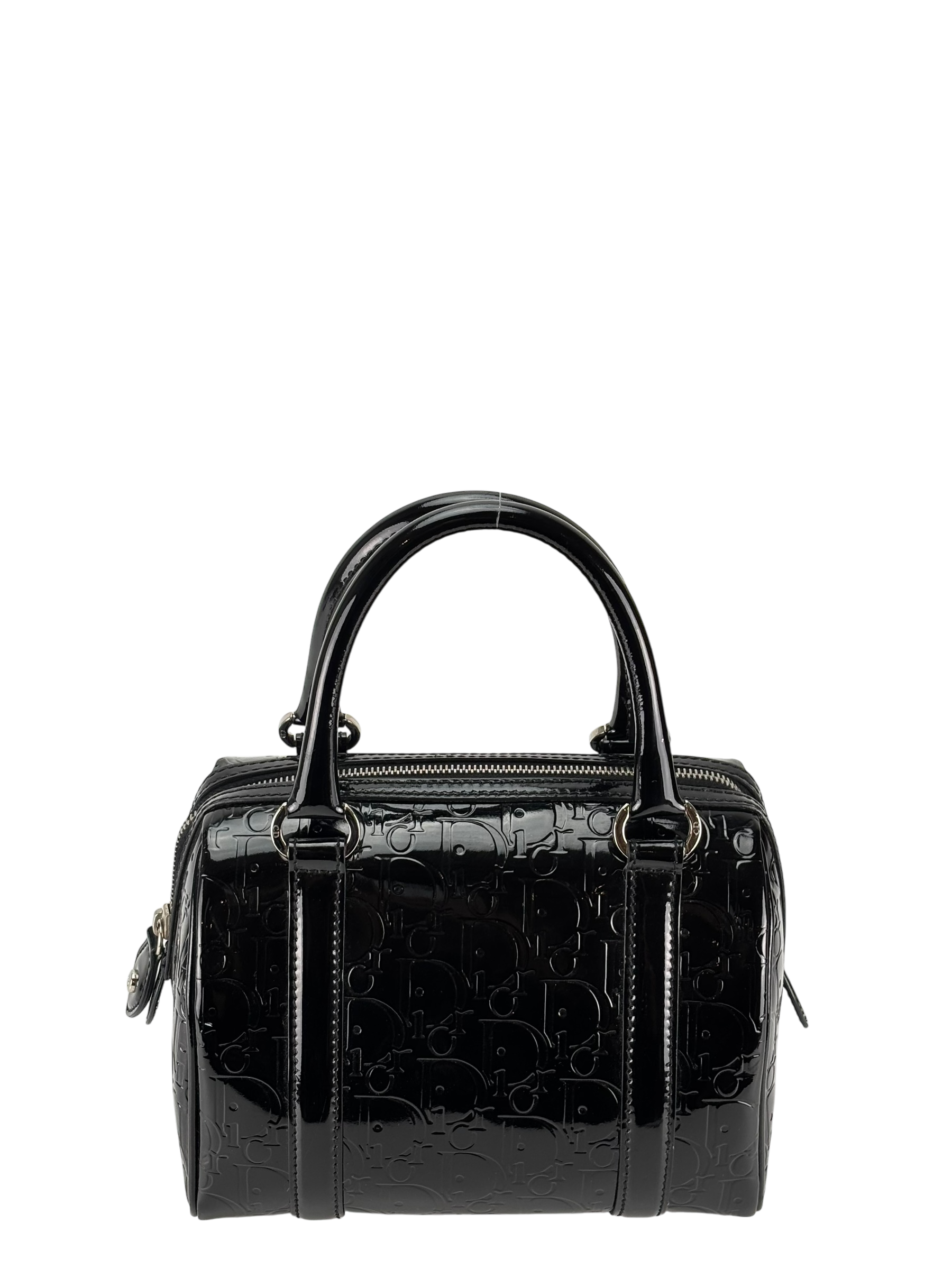 CHRISTIAN DIOR - Black Oblique Monogram Patent Leather Boston Bag