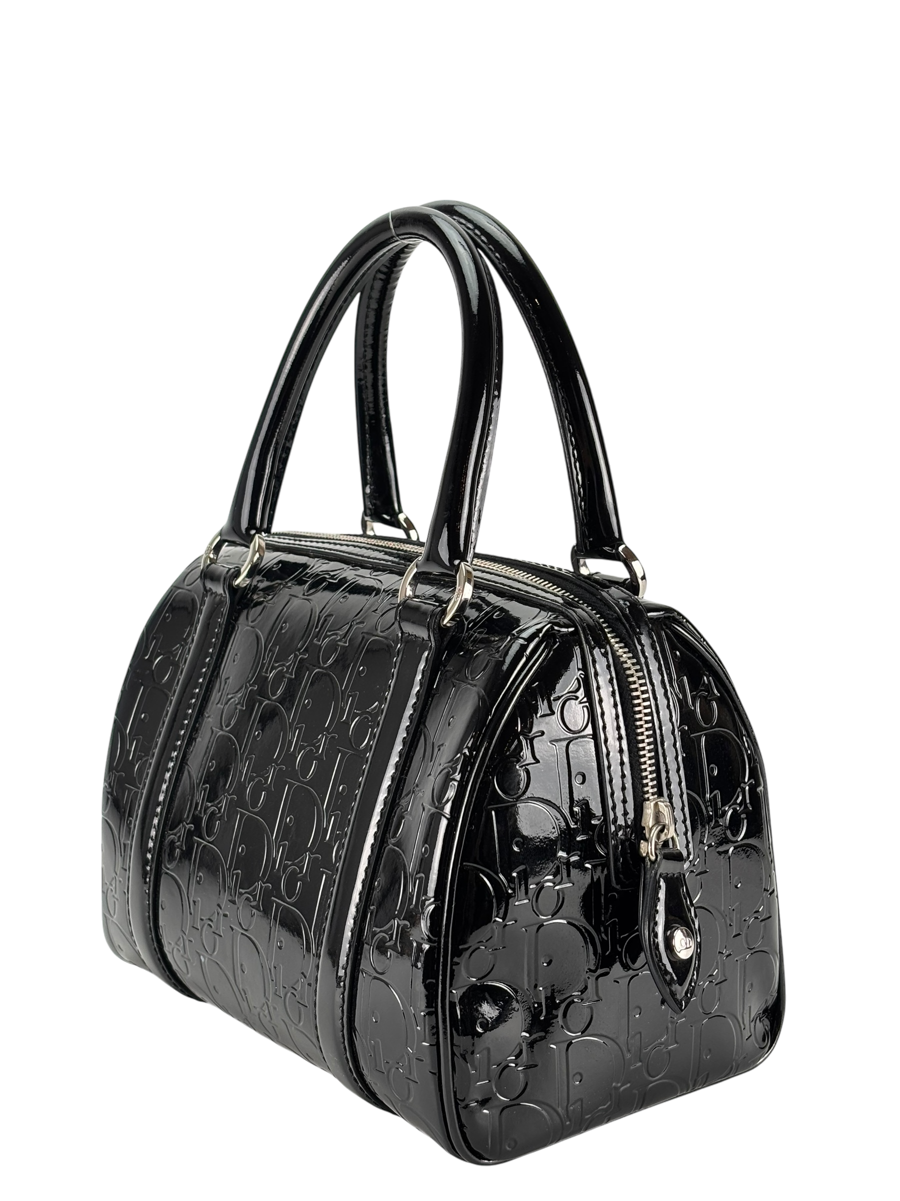 CHRISTIAN DIOR - Black Oblique Monogram Patent Leather Boston Bag