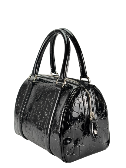 CHRISTIAN DIOR - Black Oblique Monogram Patent Leather Boston Bag