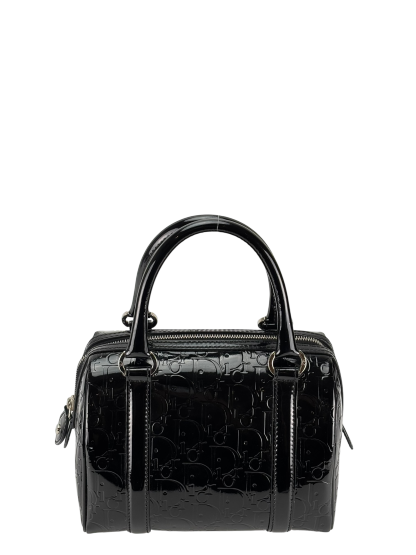 CHRISTIAN DIOR - Black Oblique Monogram Patent Leather Boston Bag