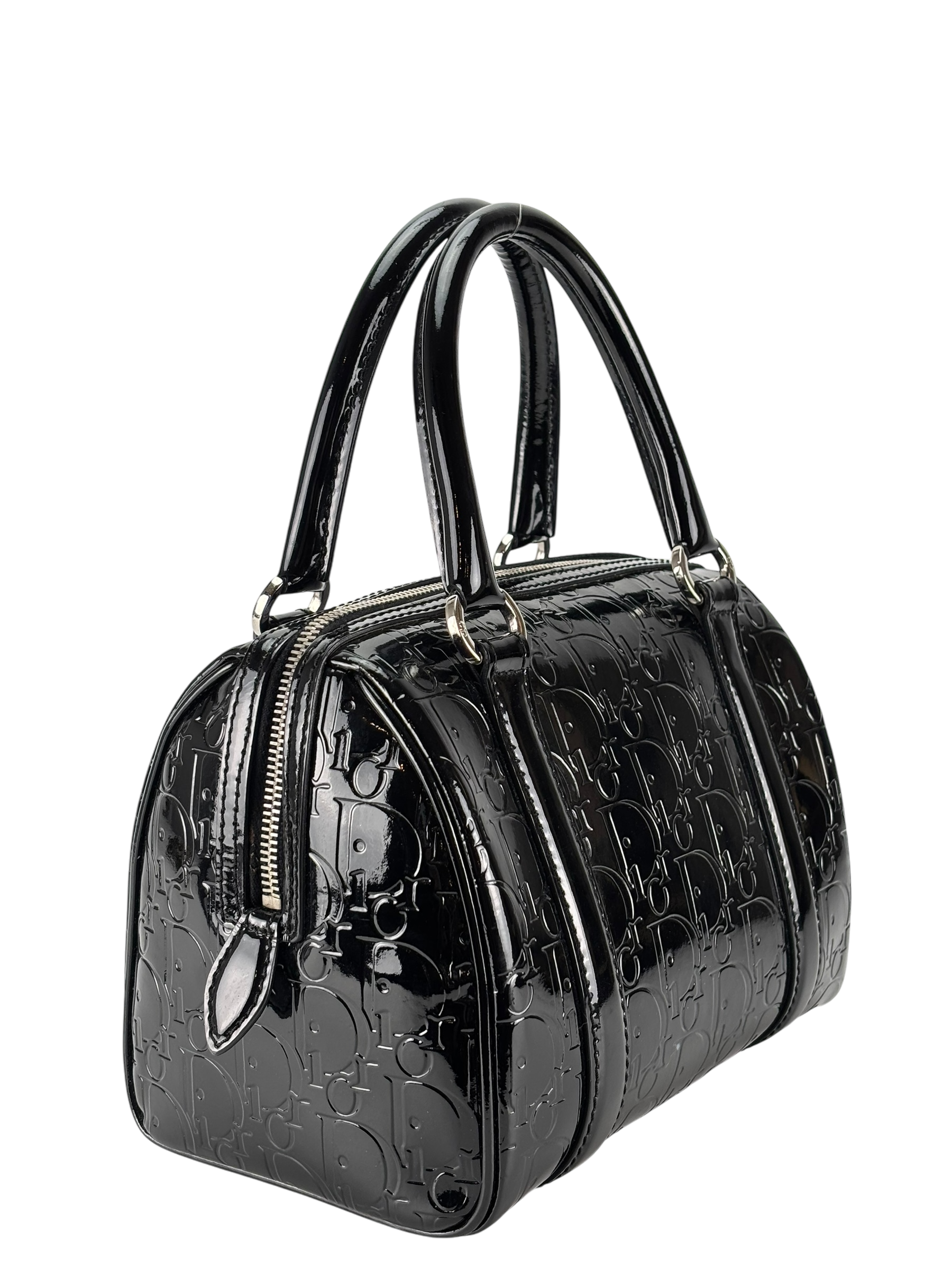 CHRISTIAN DIOR - Black Oblique Monogram Patent Leather Boston Bag