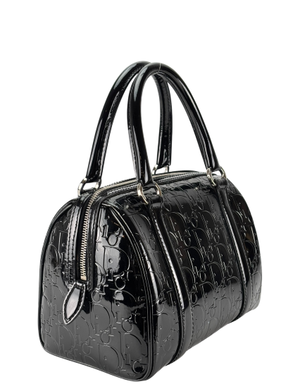 CHRISTIAN DIOR - Black Oblique Monogram Patent Leather Boston Bag