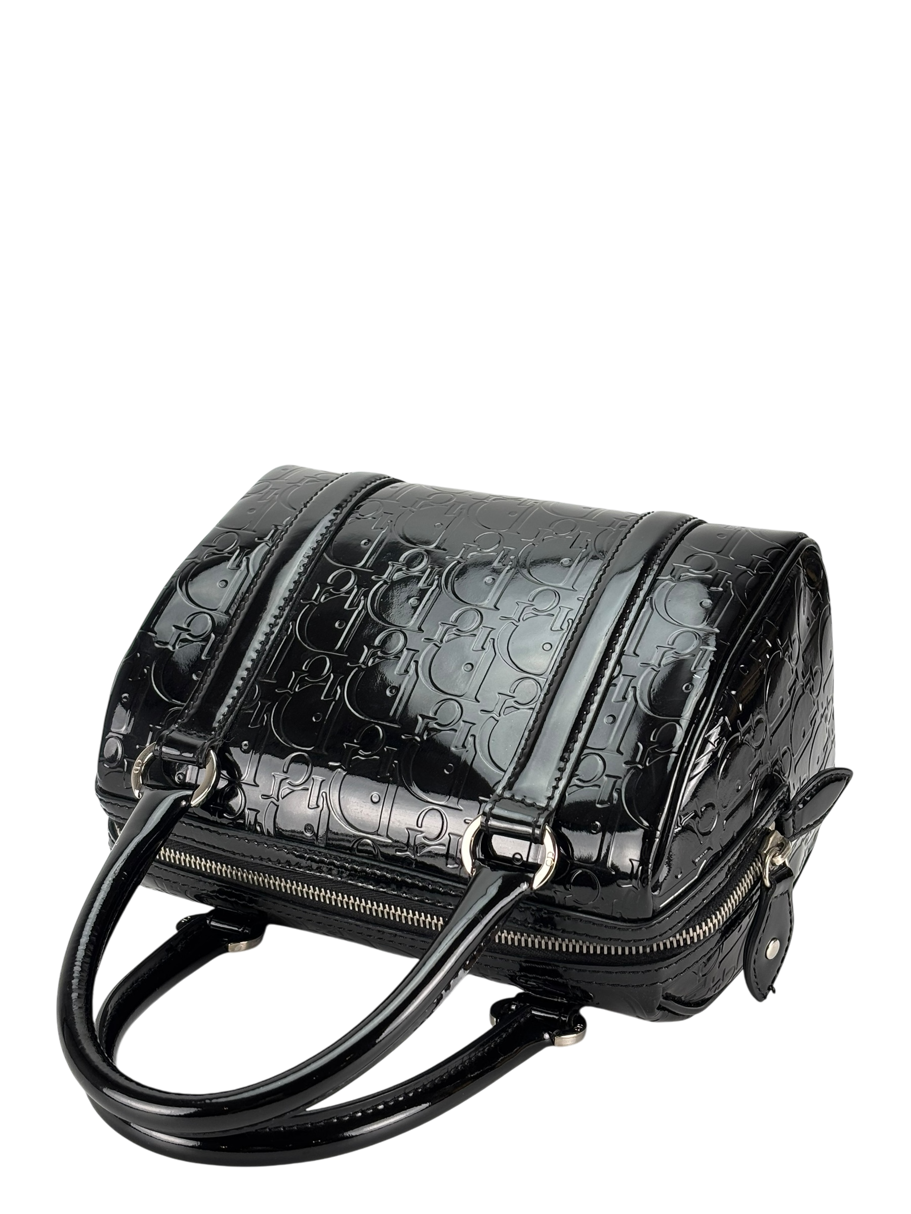 CHRISTIAN DIOR - Black Oblique Monogram Patent Leather Boston Bag
