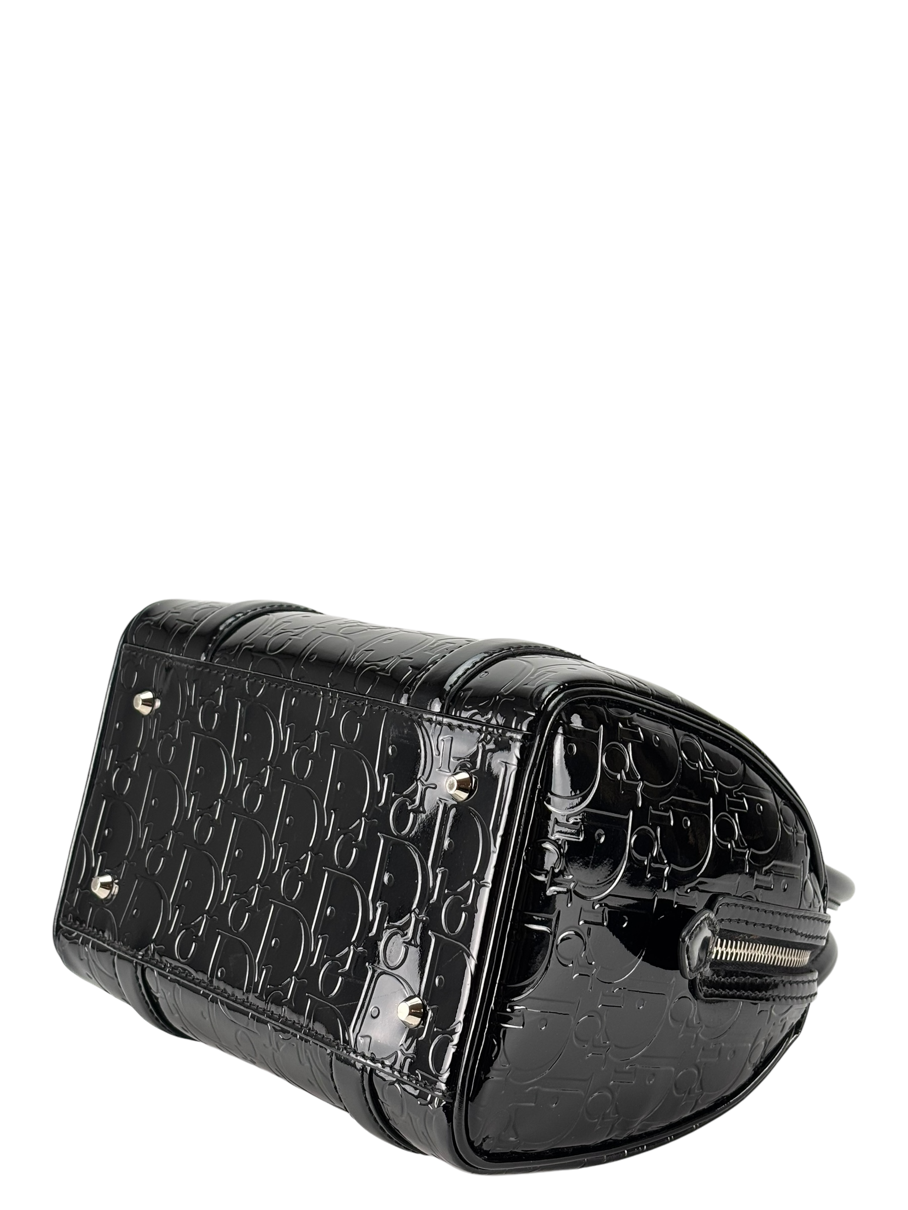 CHRISTIAN DIOR - Black Oblique Monogram Patent Leather Boston Bag