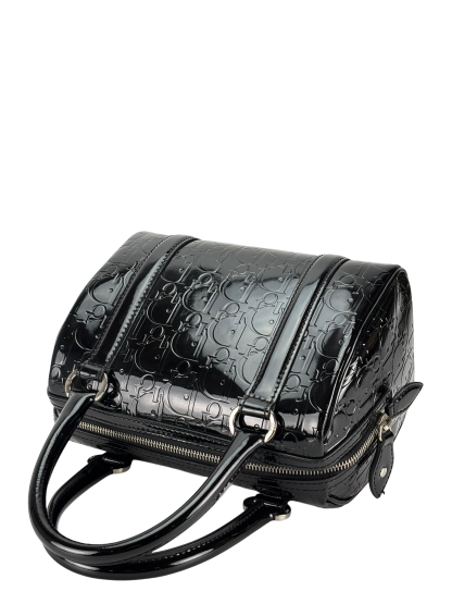 CHRISTIAN DIOR - Black Oblique Monogram Patent Leather Boston Bag