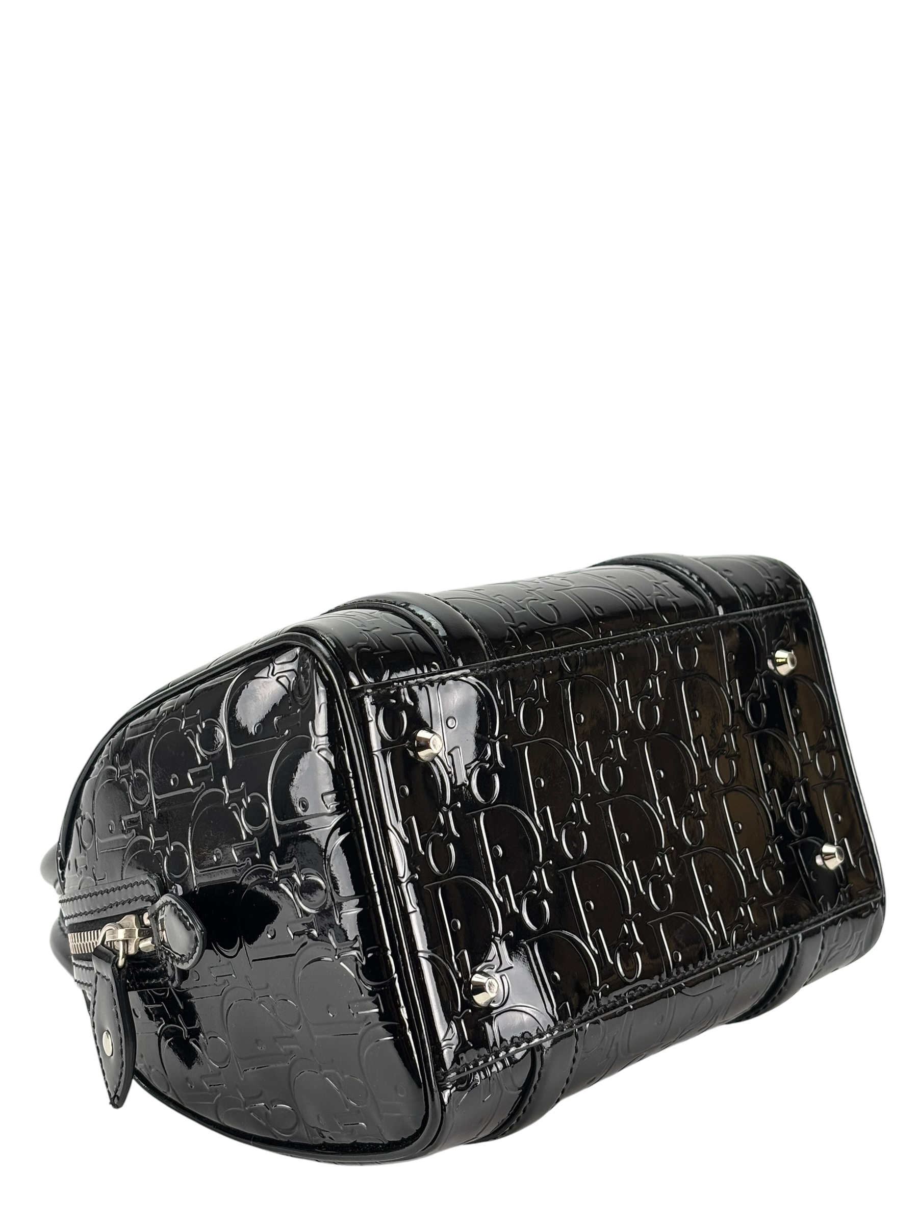 CHRISTIAN DIOR - Black Oblique Monogram Patent Leather Boston Bag