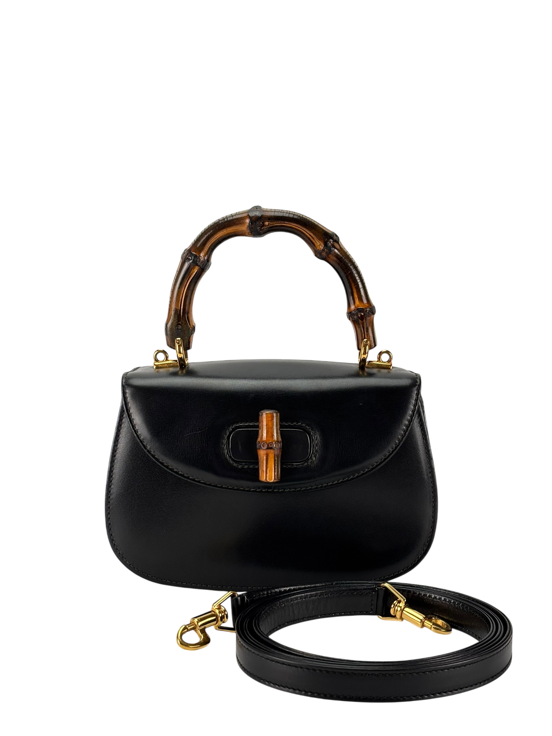 GUCCI - Black Box Leather 2way Smalll leather Bamboo Handbag
