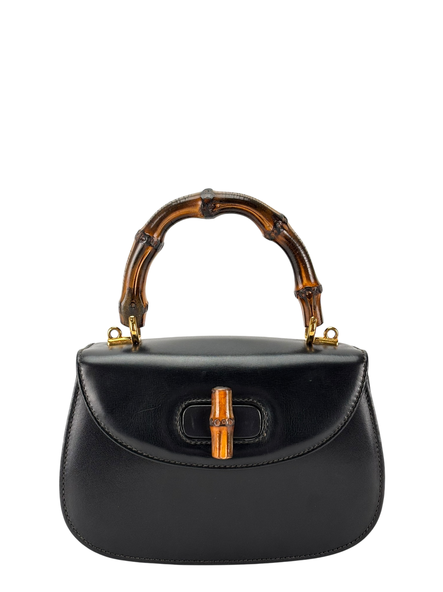 GUCCI - Black Box Leather 2way Smalll leather Bamboo Handbag