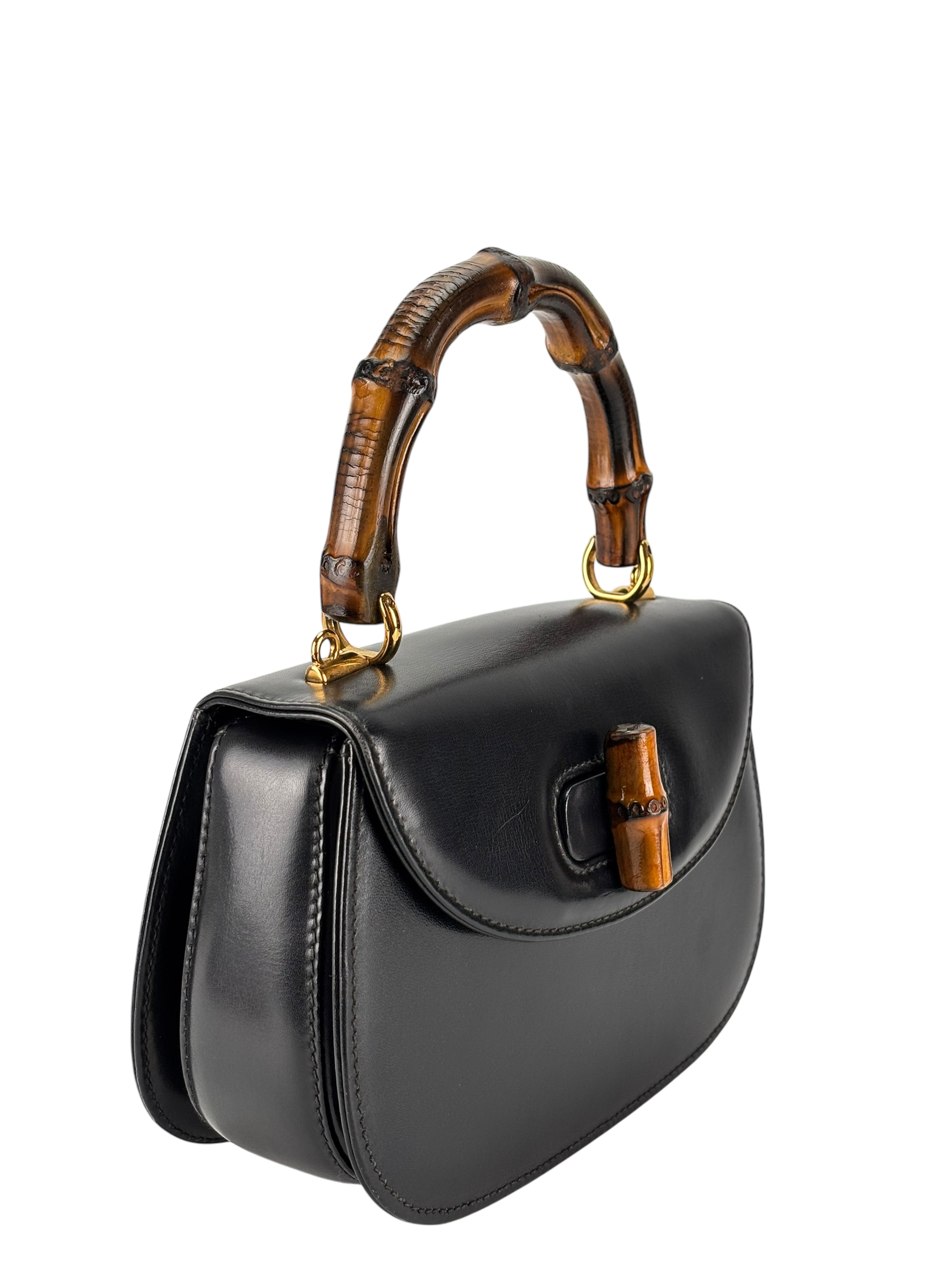 GUCCI - Black Box Leather 2way Smalll leather Bamboo Handbag