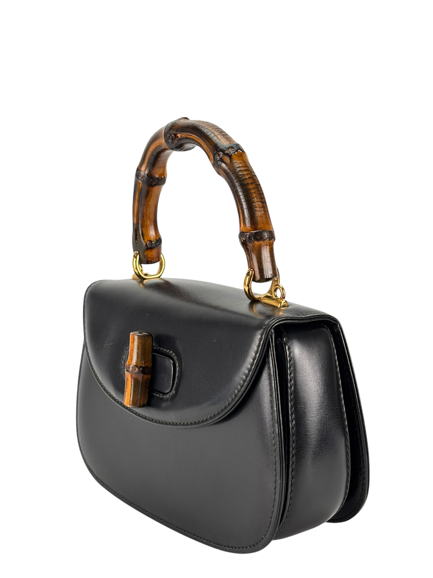 GUCCI - Black Box Leather 2way Smalll leather Bamboo Handbag