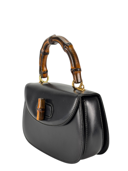 GUCCI - Black Box Leather 2way Smalll leather Bamboo Handbag 