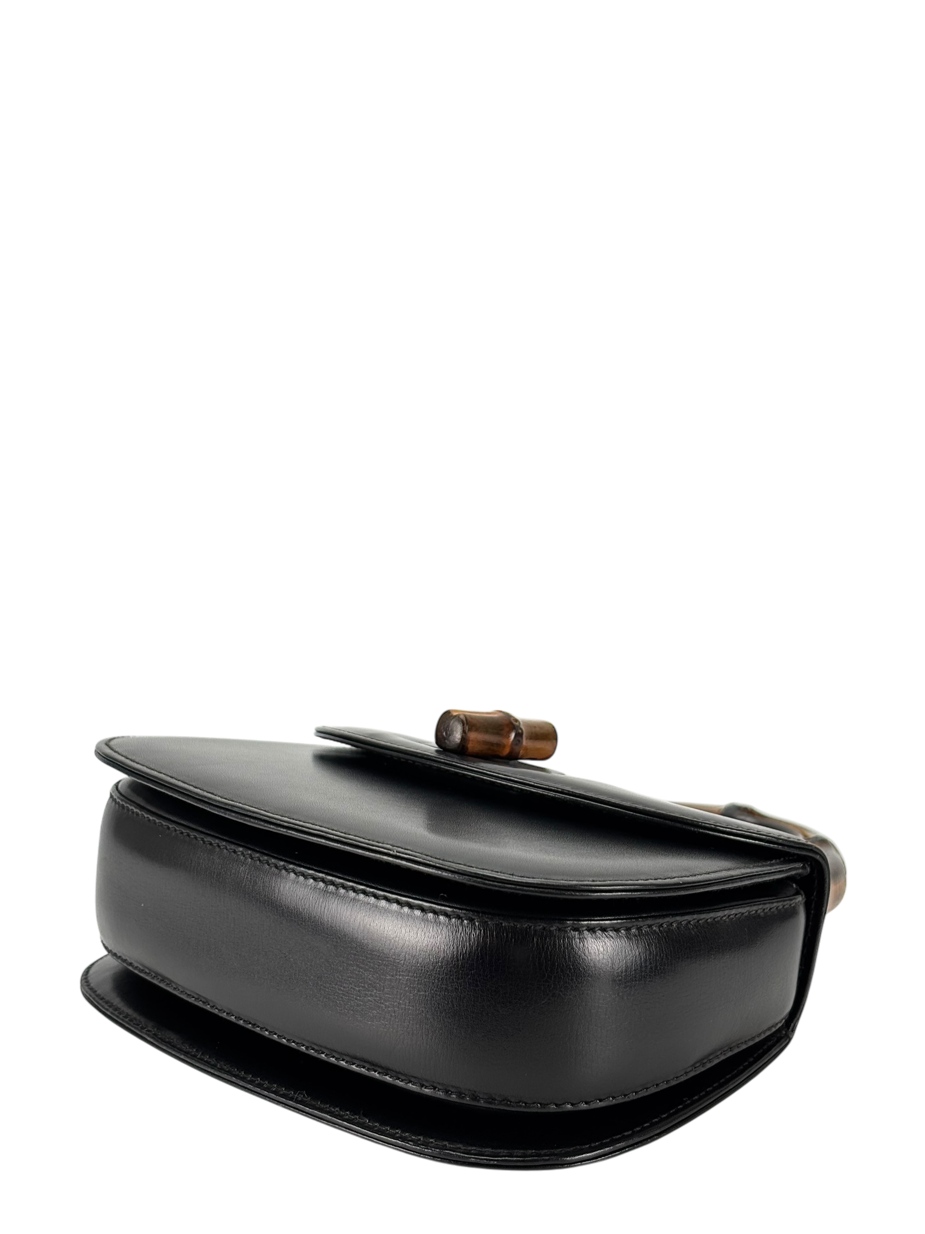 GUCCI - Black Box Leather 2way Smalll leather Bamboo Handbag