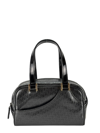 CHRISTIAN DIOR - Black Patent Leather Small Trotteur Embossed Boston Bag