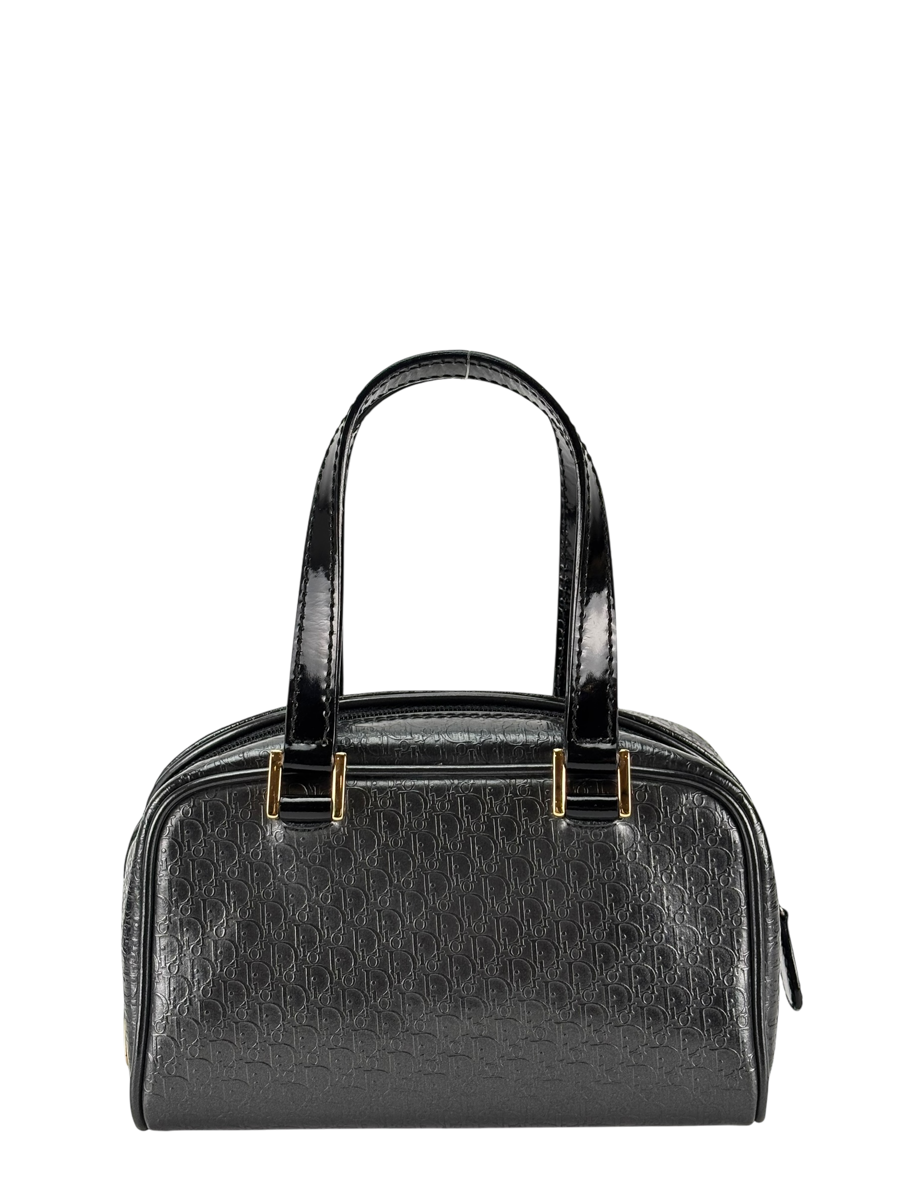 CHRISTIAN DIOR - Black Patent Leather Small Trotteur Embossed Boston Bag