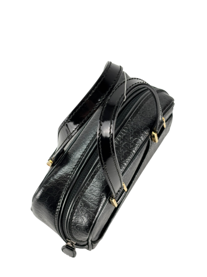 CHRISTIAN DIOR - Black Patent Leather Small Trotteur Embossed Boston Bag