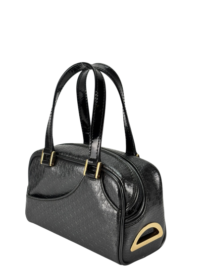 CHRISTIAN DIOR - Black Patent Leather Small Trotteur Embossed Boston Bag