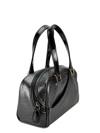 CHRISTIAN DIOR - Black Patent Leather Small Trotteur Embossed Boston Bag