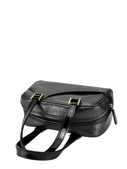 CHRISTIAN DIOR - Black Patent Leather Small Trotteur Embossed Boston Bag