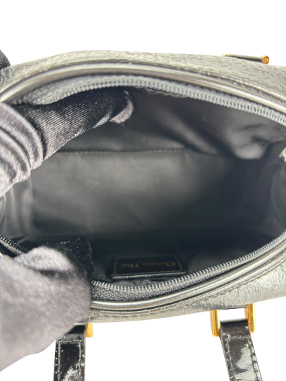 CHRISTIAN DIOR - Black Patent Leather Small Trotteur Embossed Boston Bag