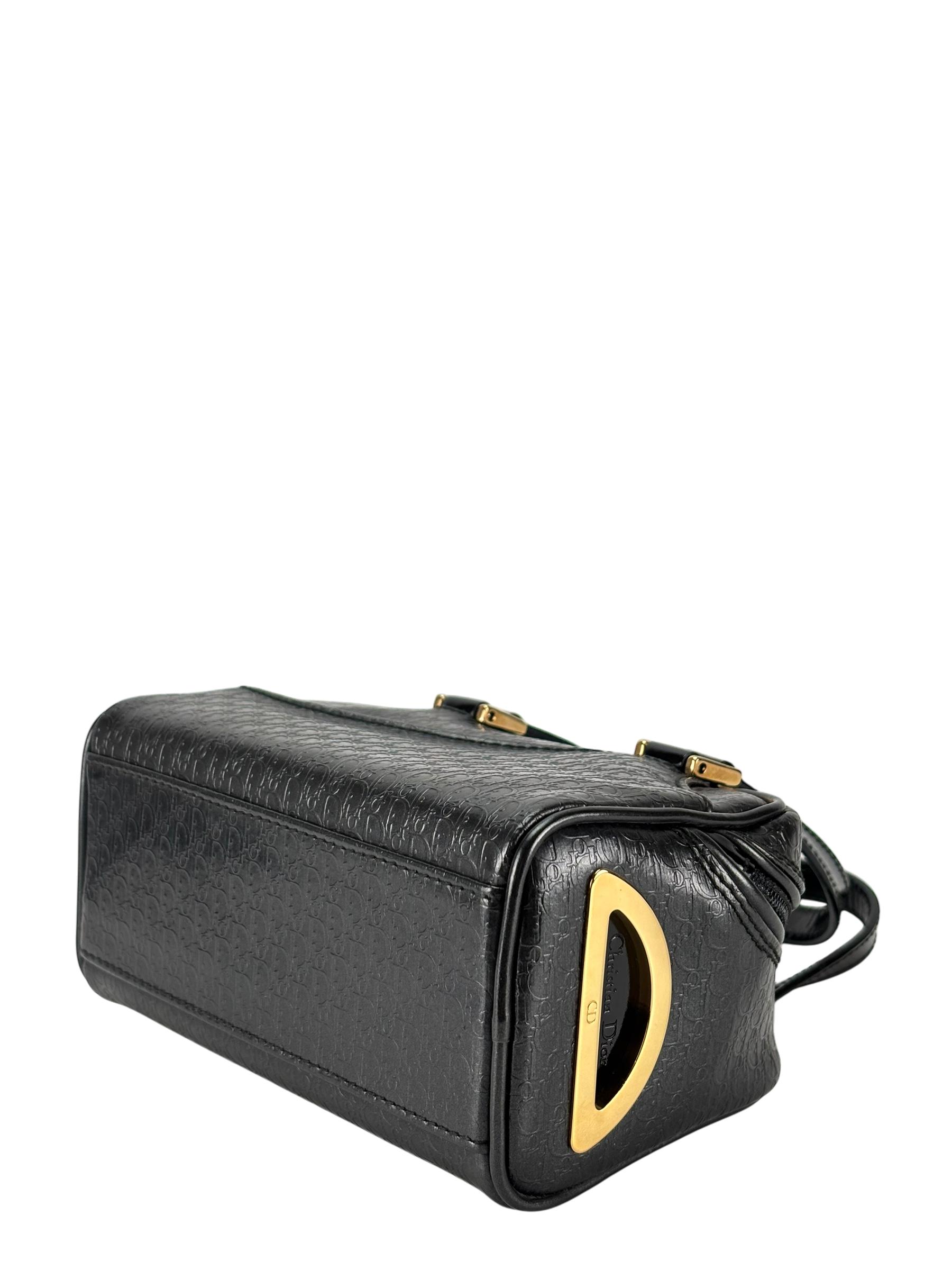 CHRISTIAN DIOR - Black Patent Leather Small Trotteur Embossed Boston Bag