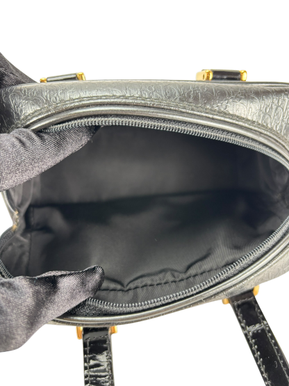 CHRISTIAN DIOR - Black Patent Leather Small Trotteur Embossed Boston Bag