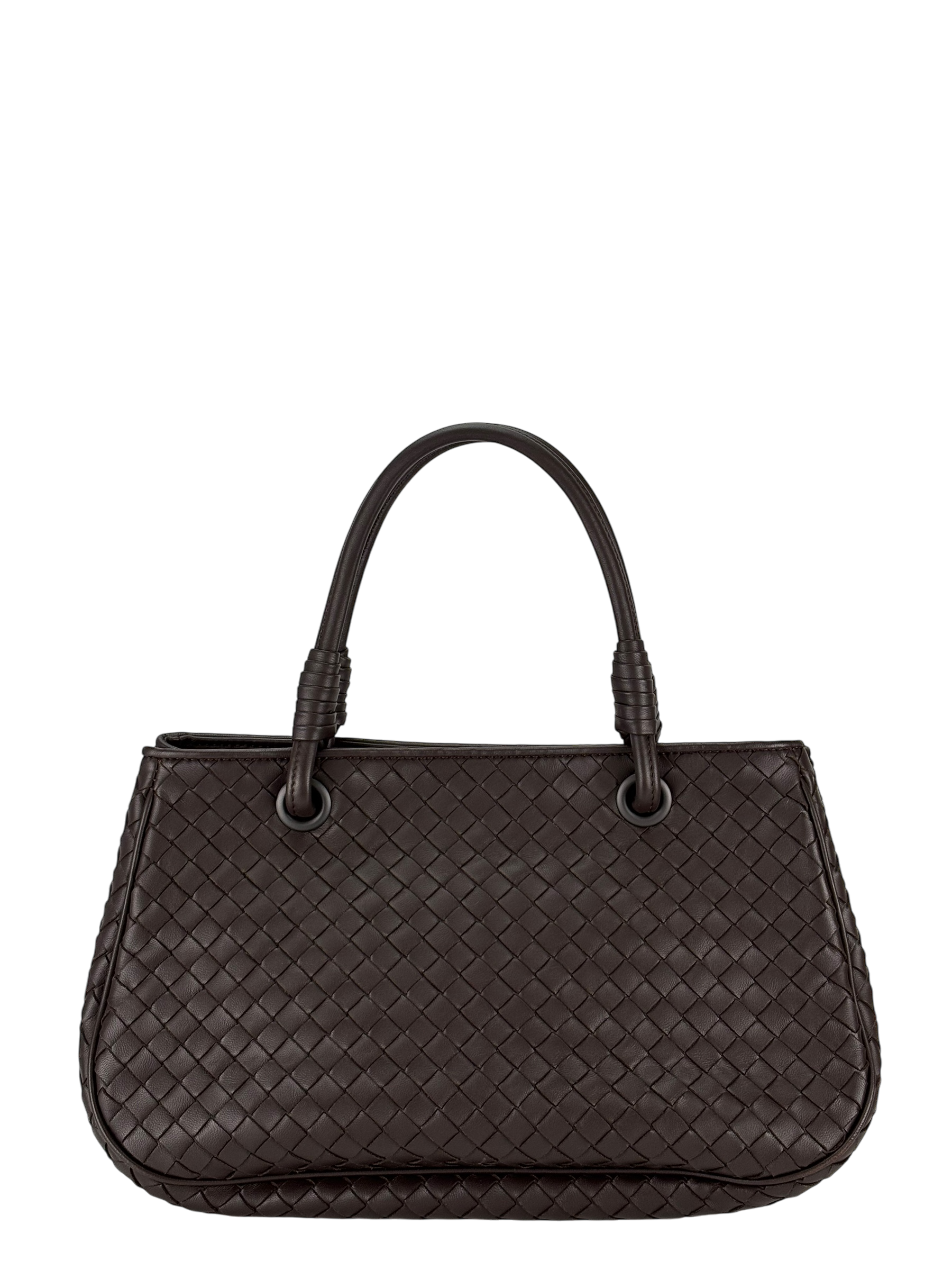 BOTTEGA VENETA - Ebano Dark Brown Lambskin Intrecciato Satchel Handbag Tote Bag 
