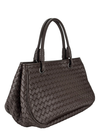 BOTTEGA VENETA - Ebano Dark Brown Lambskin Intrecciato Satchel Handbag Tote Bag 