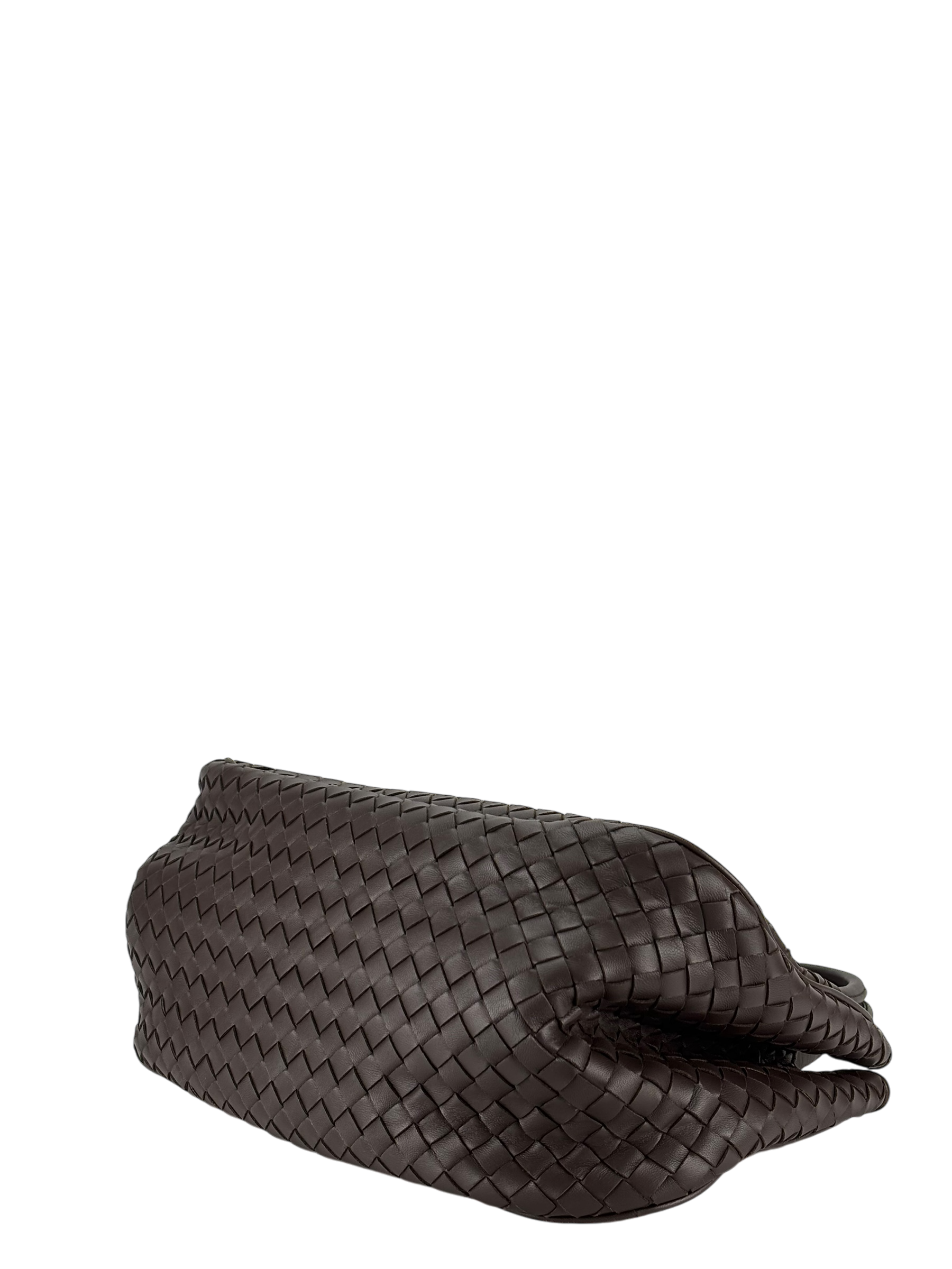 BOTTEGA VENETA - Ebano Dark Brown Lambskin Intrecciato Satchel Handbag Tote Bag 