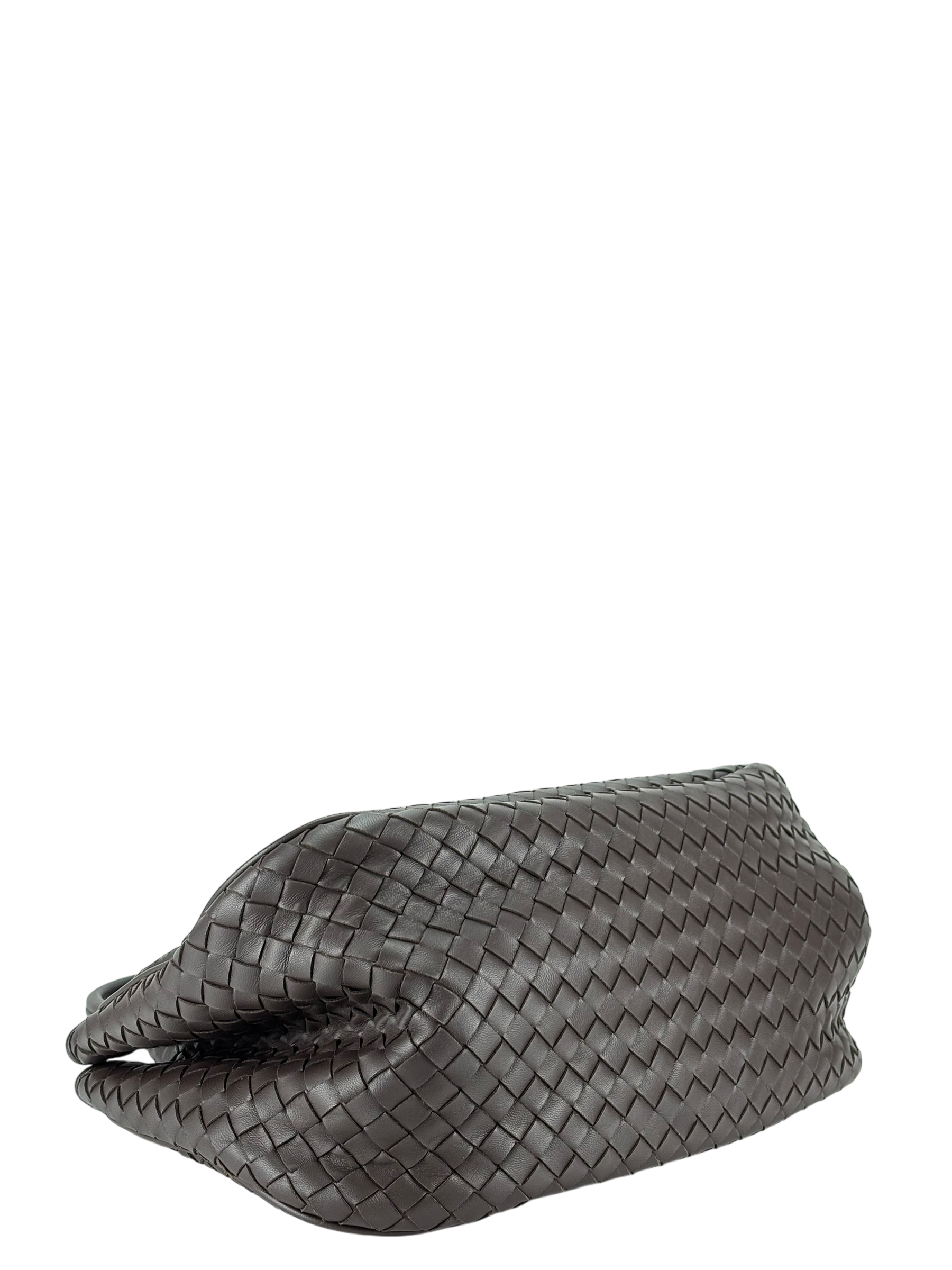 BOTTEGA VENETA - Ebano Dark Brown Lambskin Intrecciato Satchel Handbag Tote Bag 