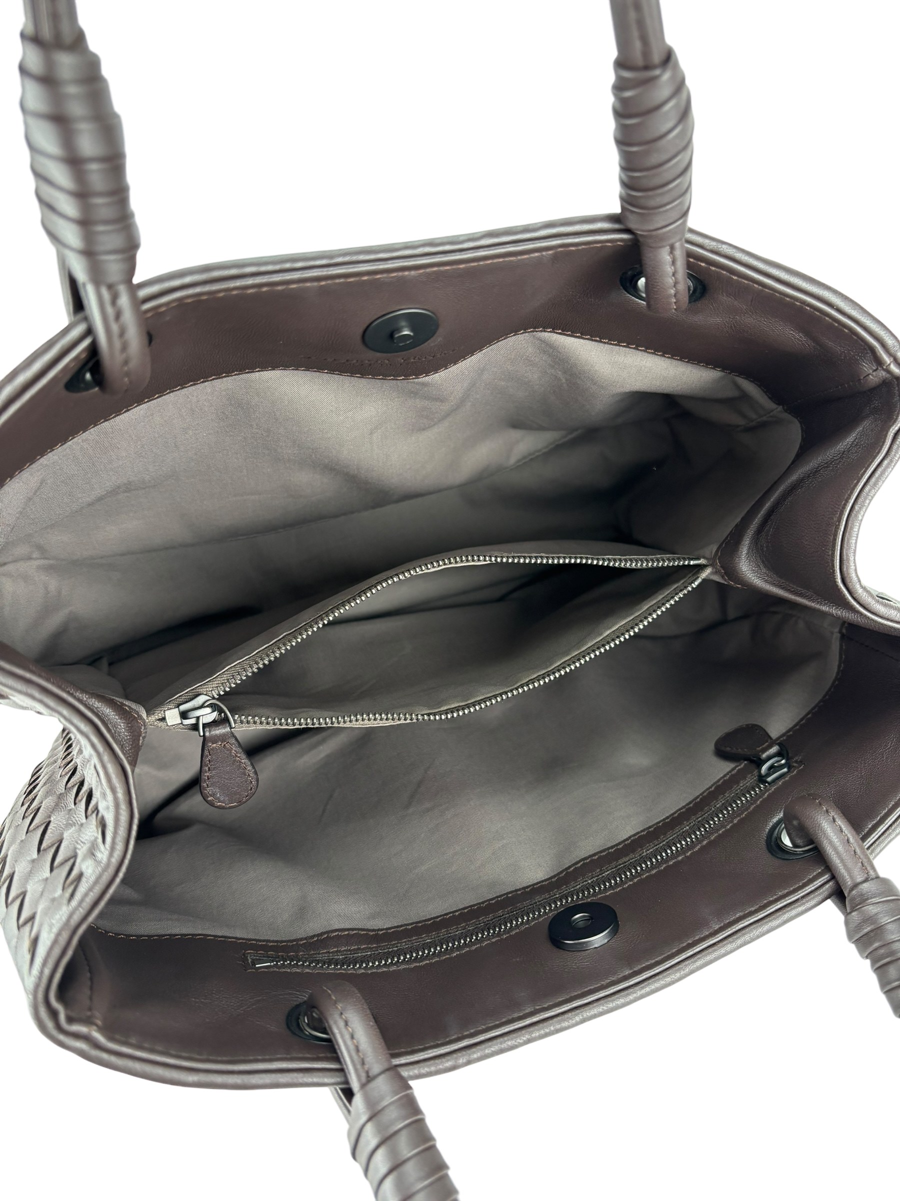 BOTTEGA VENETA - Ebano Dark Brown Lambskin Intrecciato Satchel Handbag Tote Bag 