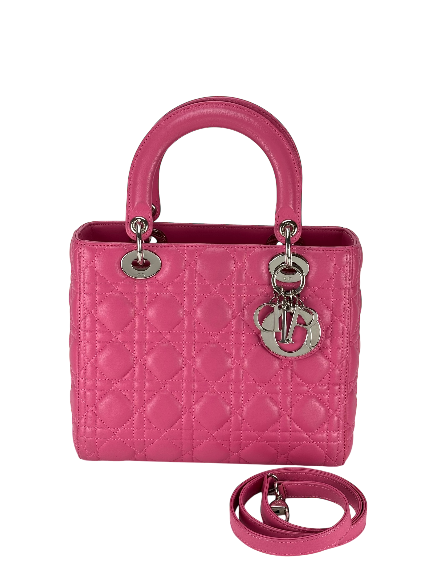 CHRISTIAN DIOR -  Pink Lambskin 2way Lady Dior Bag