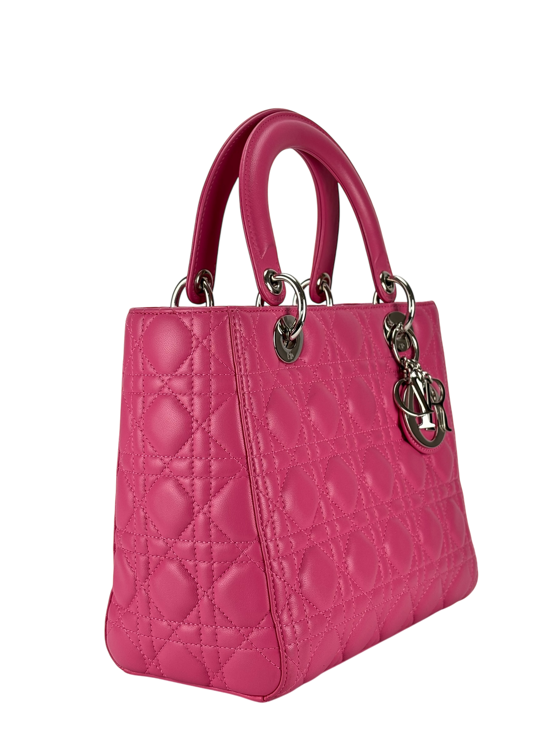 CHRISTIAN DIOR -  Pink Lambskin 2way Lady Dior Bag