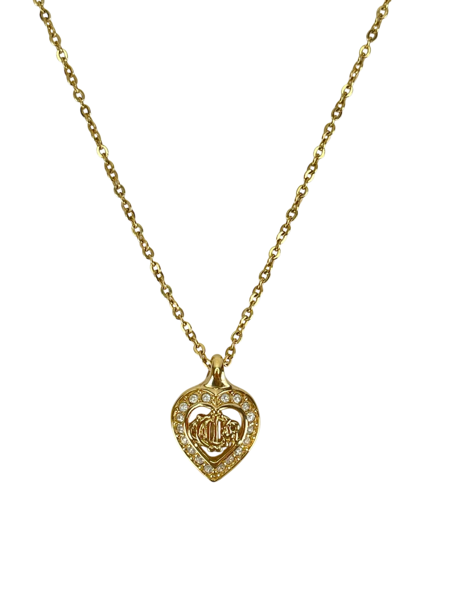 CHRISTIAN DIOR - Gold Crystal Heart Long Necklace