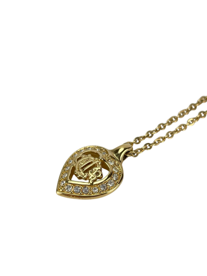 CHRISTIAN DIOR - Gold Crystal Heart Long Necklace