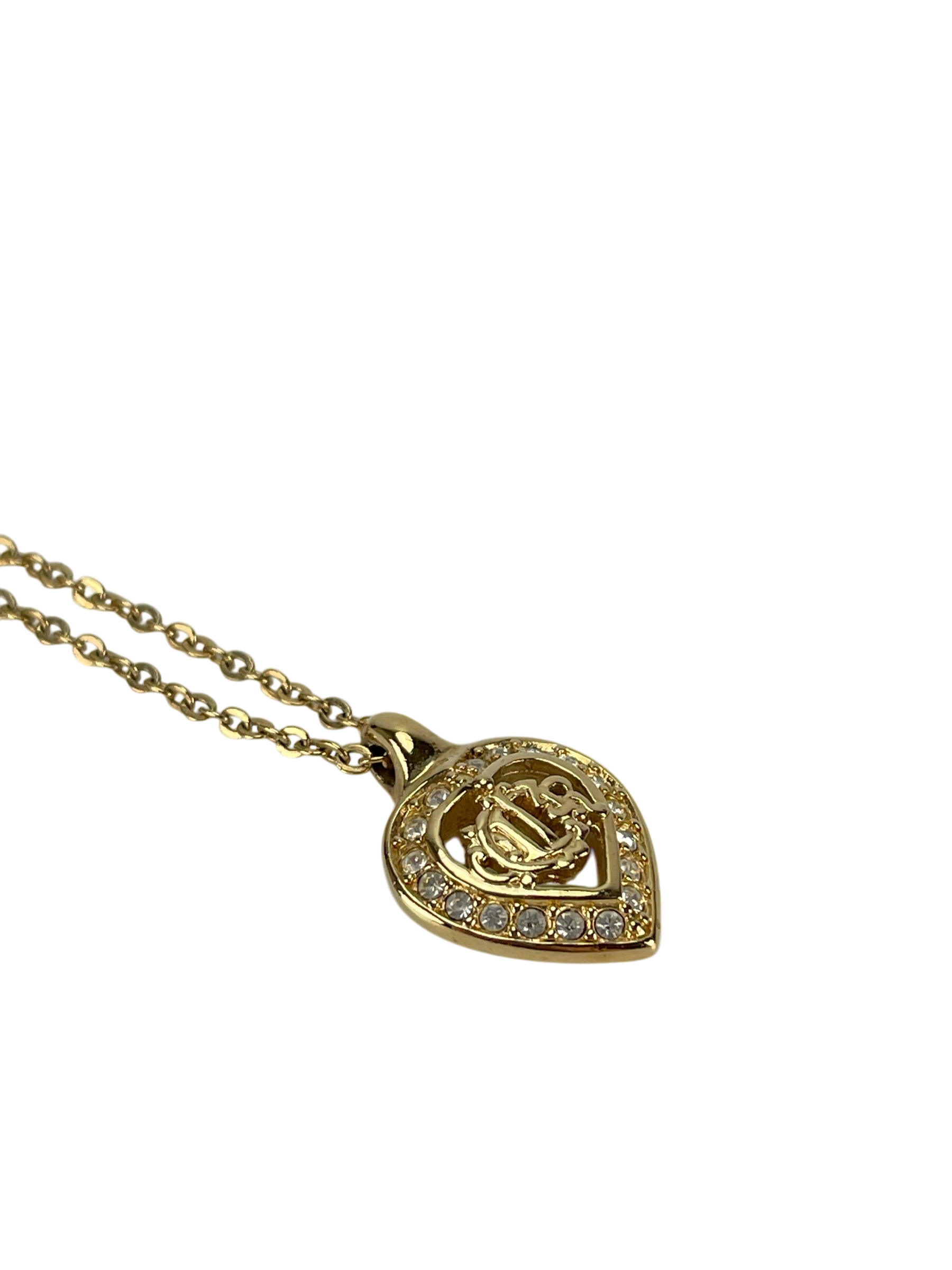 CHRISTIAN DIOR - Gold Crystal Heart Long Necklace