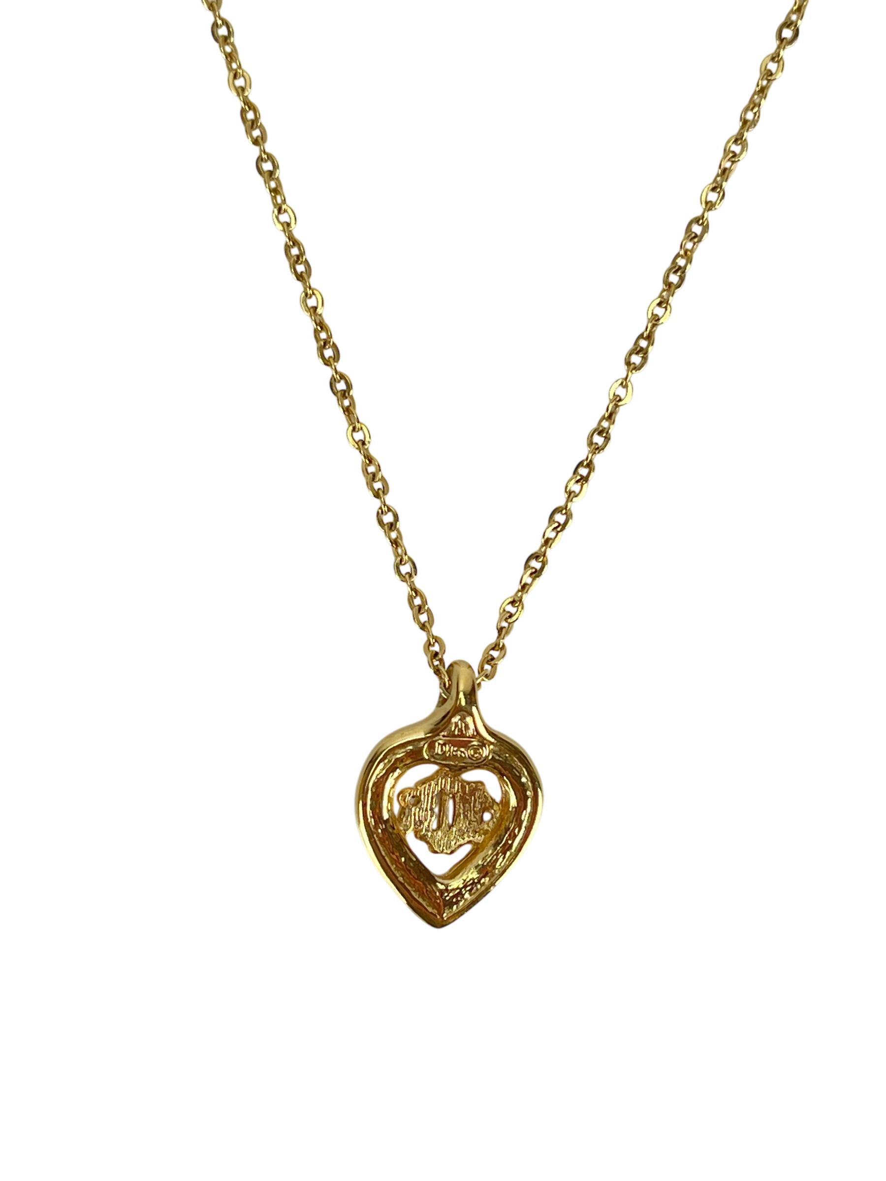 CHRISTIAN DIOR - Gold Crystal Heart Long Necklace