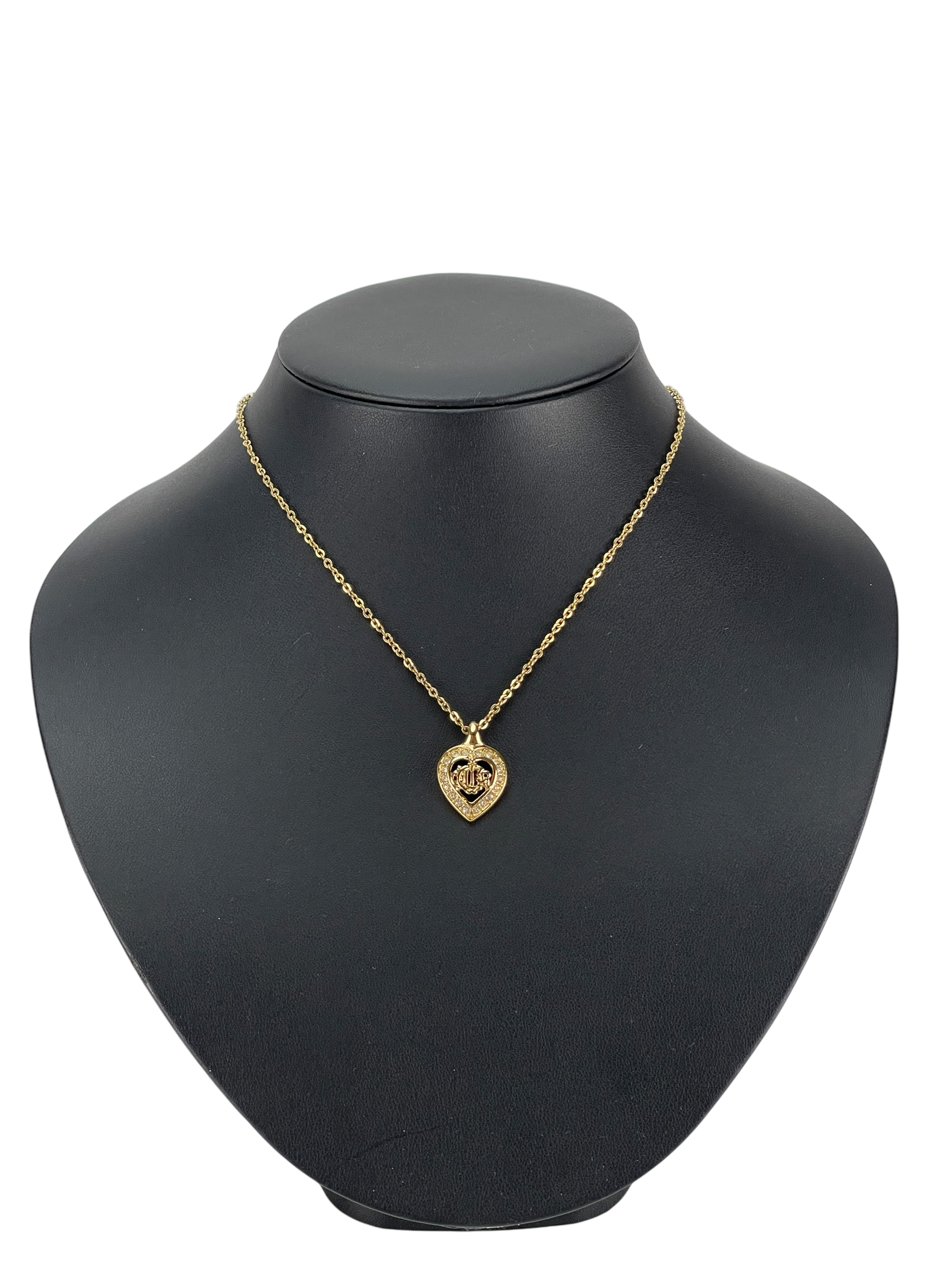 CHRISTIAN DIOR - Gold Crystal Heart Long Necklace