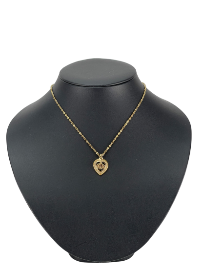CHRISTIAN DIOR - Gold Crystal Heart Long Necklace
