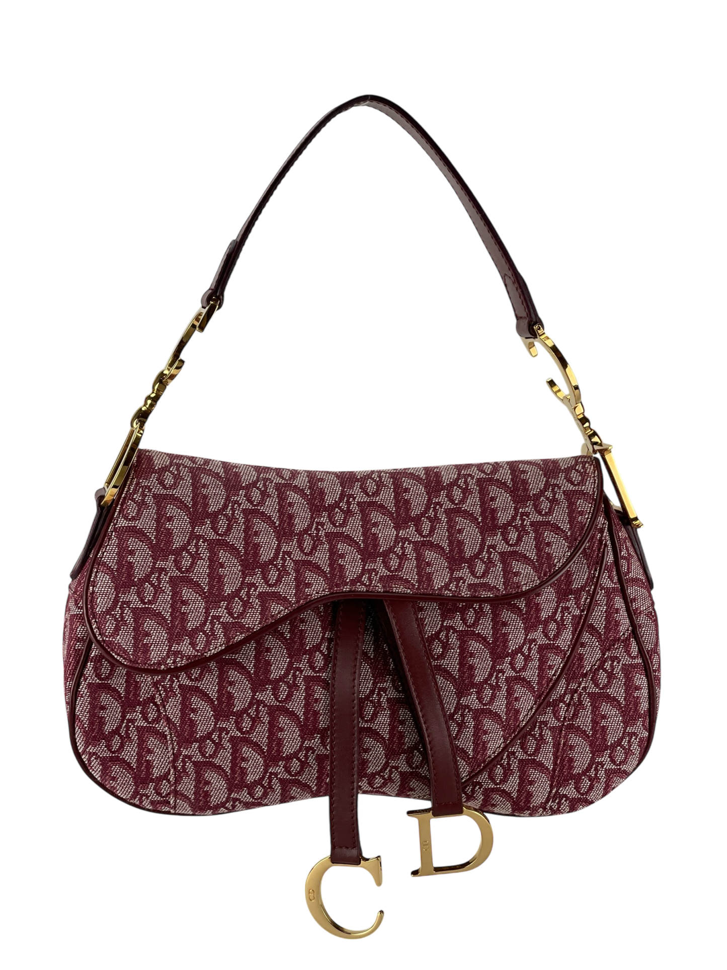 CHRISTIAN DIOR - Red Canvas Trotter Double Saddle Bag Handbag