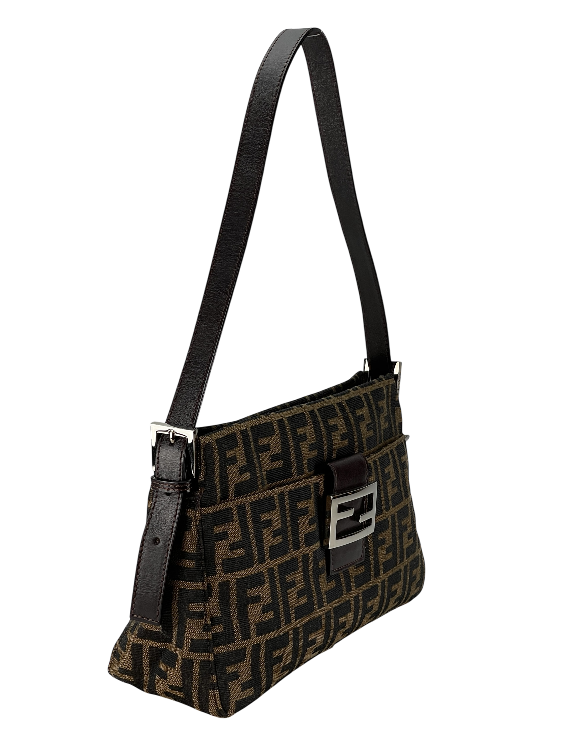 FENDI - Brown Zucca Pattern Shoulder Bag Handbag Sliver Hardware