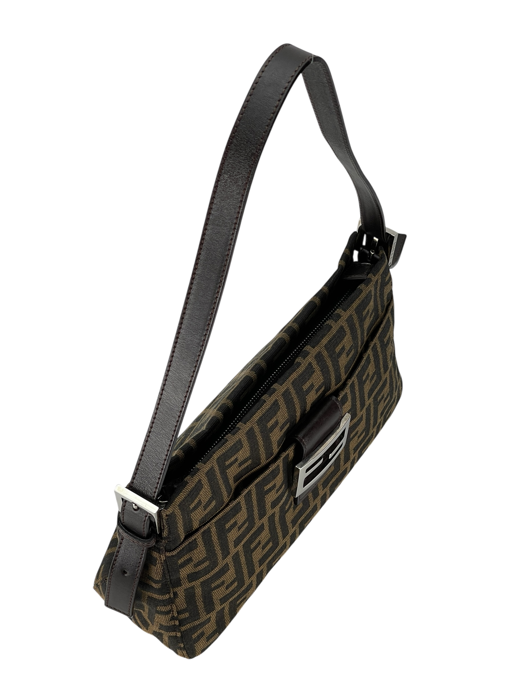 FENDI - Brown Zucca Pattern Shoulder Bag Handbag Sliver Hardware