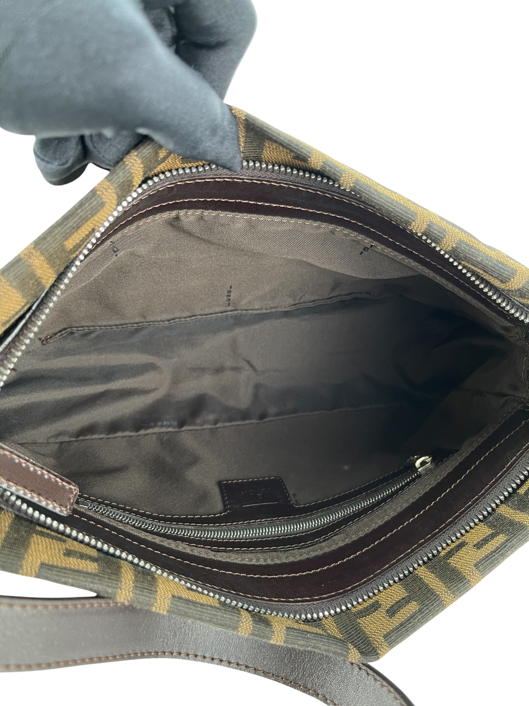 FENDI - Brown Zucca Pattern Shoulder Bag Handbag Sliver Hardware