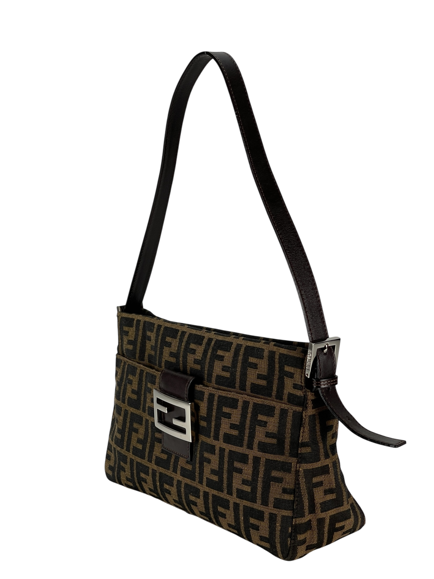 FENDI - Brown Zucca Pattern Shoulder Bag Handbag Sliver Hardware