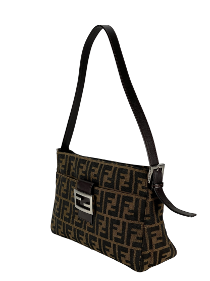 FENDI - Brown Zucca Pattern Shoulder Bag Handbag Sliver Hardware
