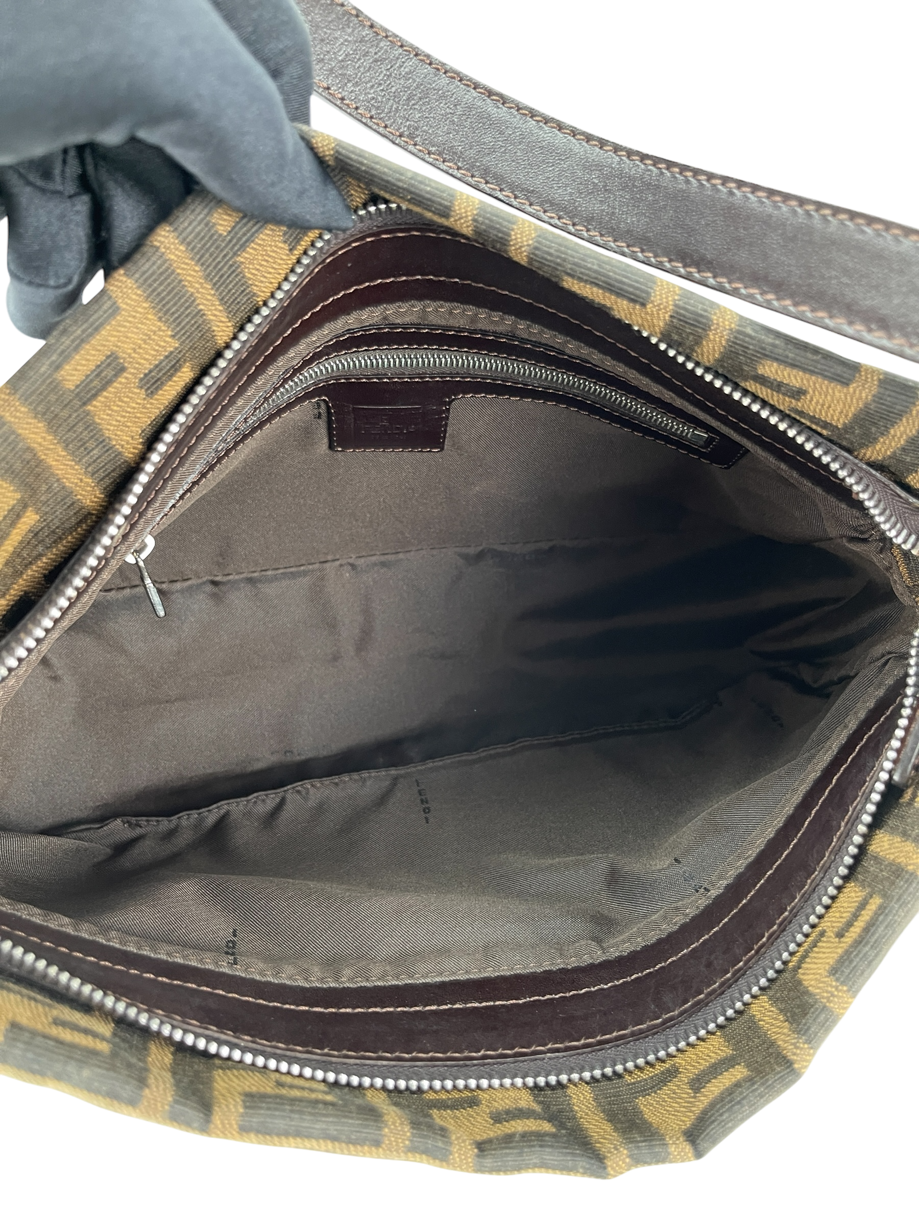 FENDI - Brown Zucca Pattern Shoulder Bag Handbag Sliver Hardware